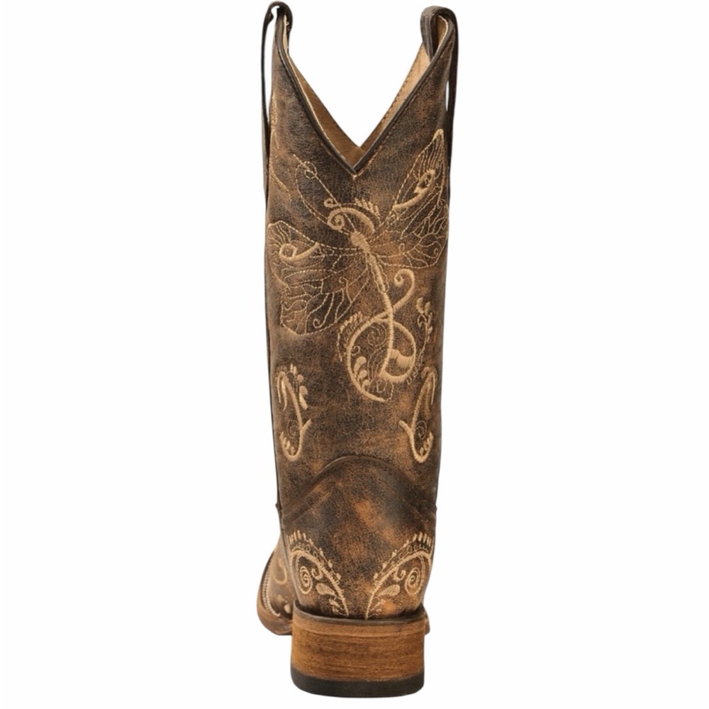 Circle G Brown Dragonfly Embroidered Square Toe Western Cowgirl Boots - Size 6.5 - Picture 3 of 15